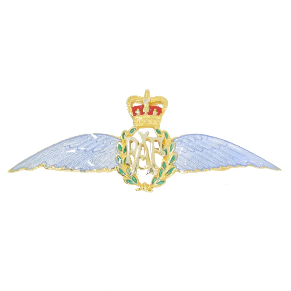 RAF Wings Regimental Badge with enamelled wings, 9ct yellow gold and enamel
