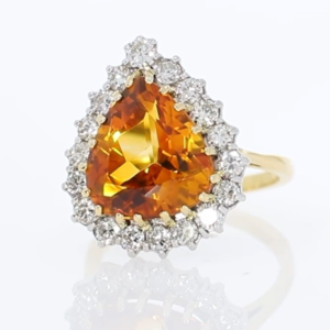 Citrine and diamond pendeloque cluster ring, 18ct yellow gold mount video