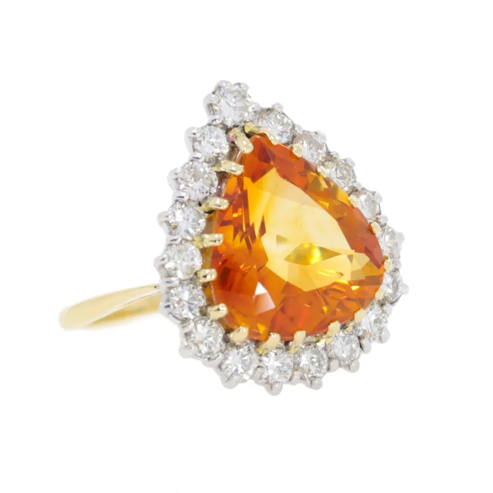 Citrine and diamond pendeloque cluster ring, 18ct yellow gold mount