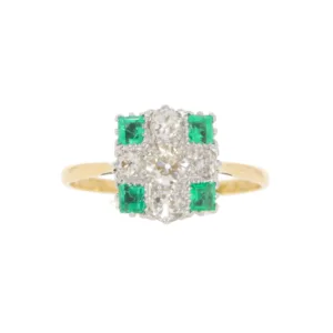 H129.4 Emerald and diamond cluster ring