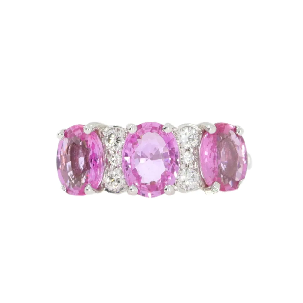 Pink sapphire and diamond nine stone ring, 18ct white gold mount