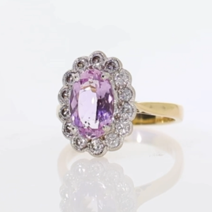 Pink Topaz and diamond cluster ring, 18ct yellow gold mount video