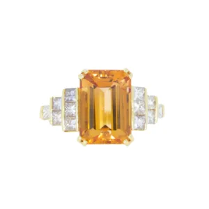 R168.4 Topaz single stone ring princess cut diamond sides