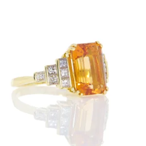 R168.4 Topaz single stone ring princess cut diamond sides side