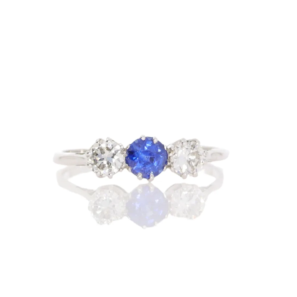 Sapphire and diamond three stone ring, platinum and 18ct white gold mount