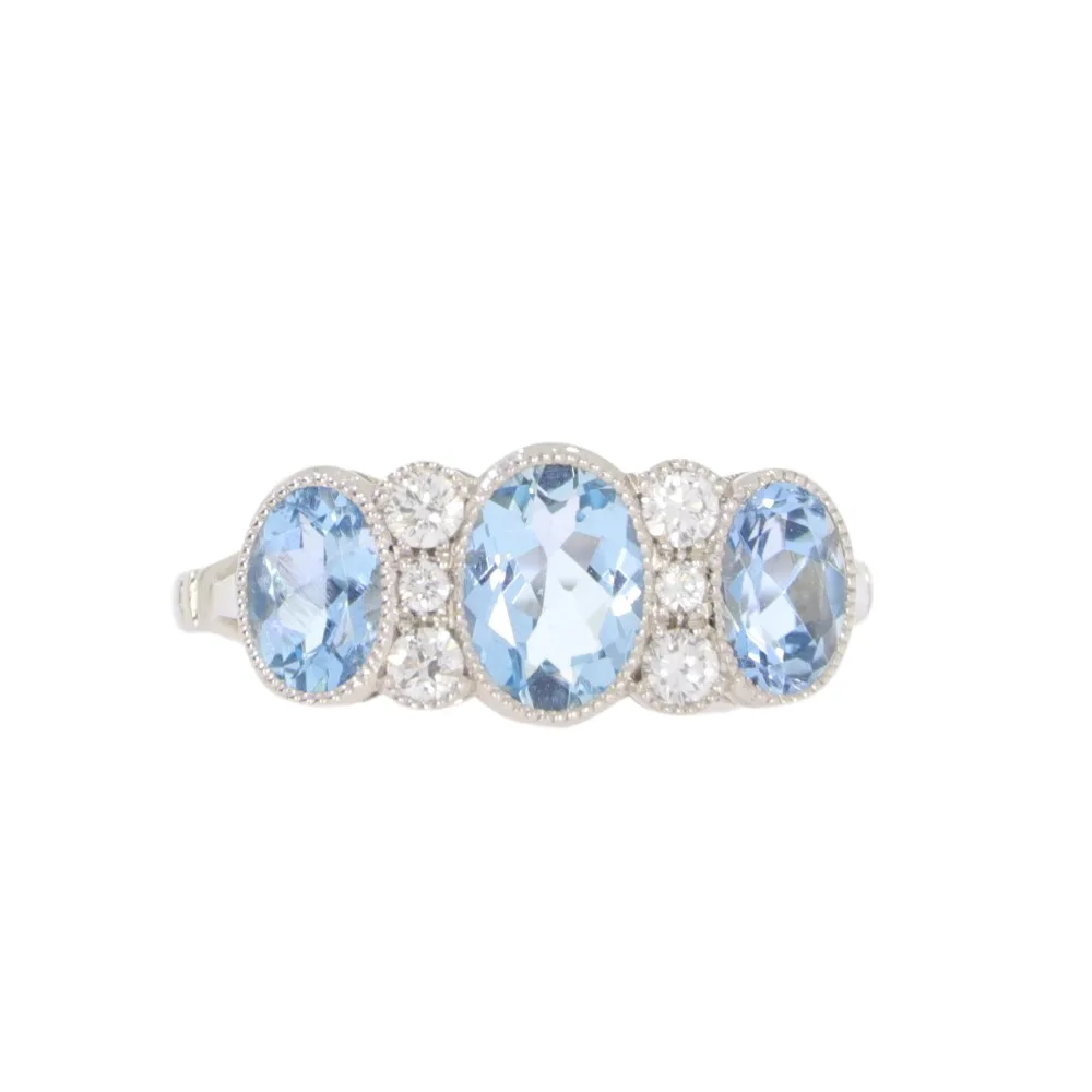 Aquamarine and diamond ring, platinum mount