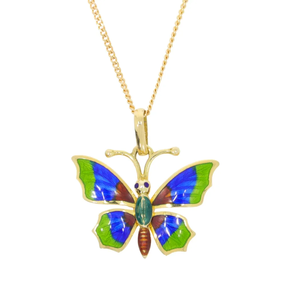 9ct gold and enamel Butterfly pendant and necklet