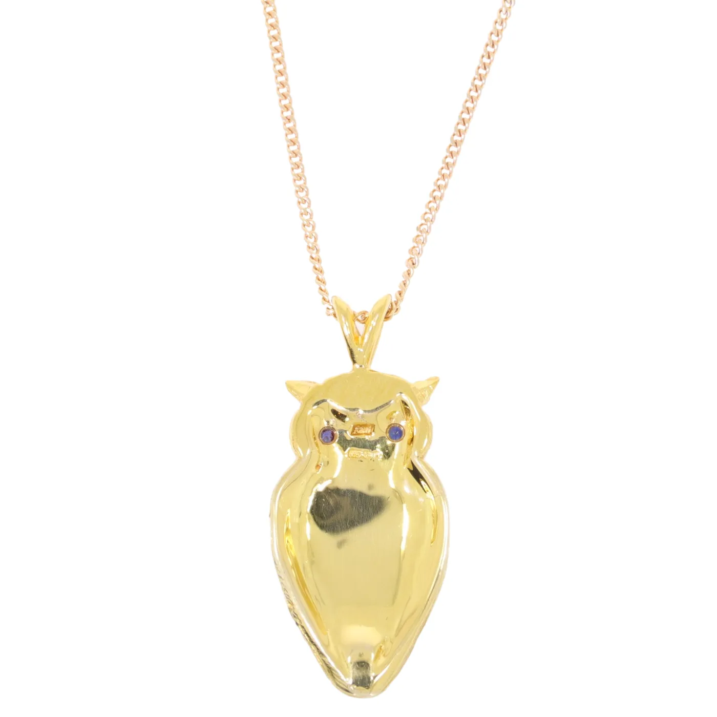 9ct yellow gold owl pendant with sapphire eyes and necklet - Connard ...