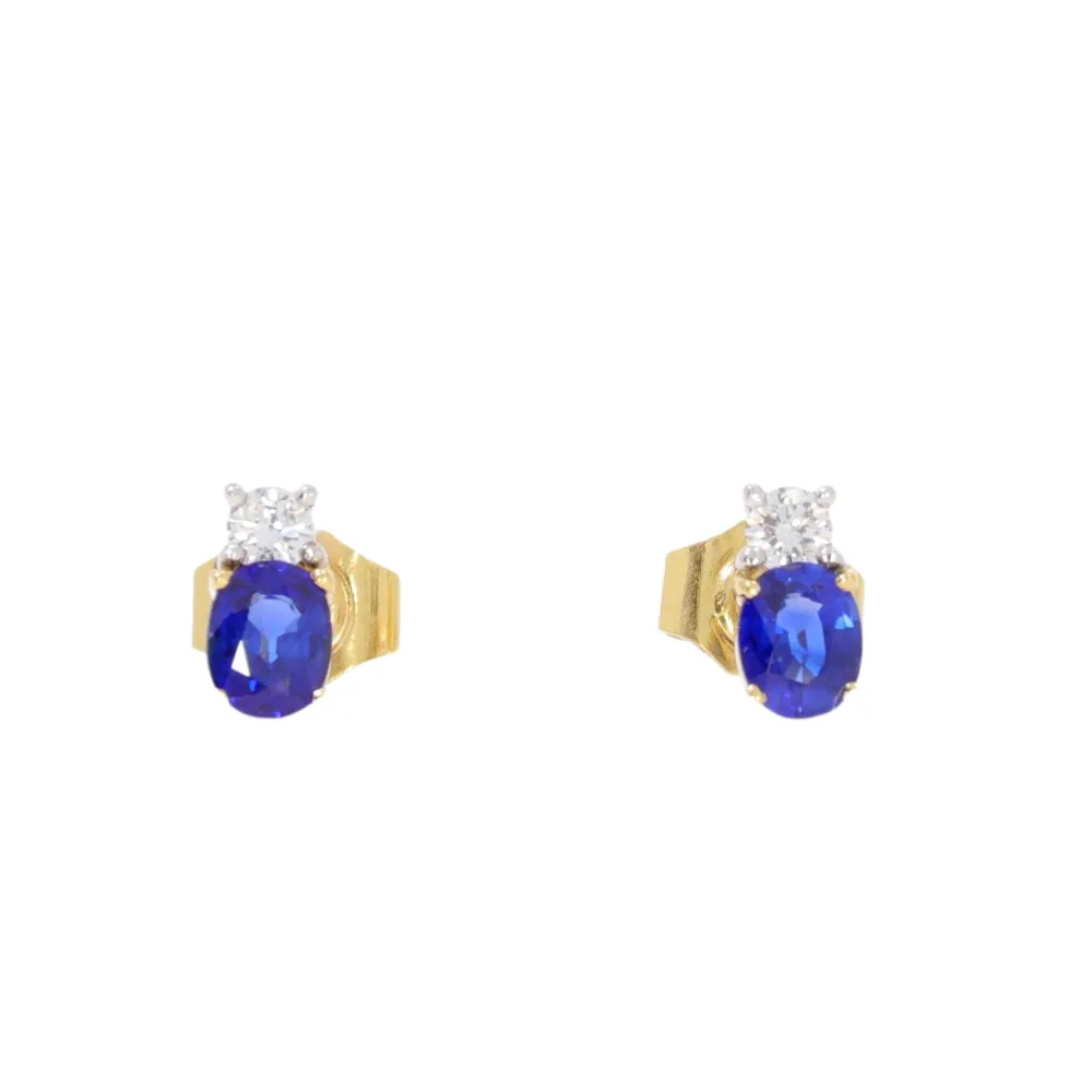 Sapphire and diamond two stone earrings, 18ct gold mounts