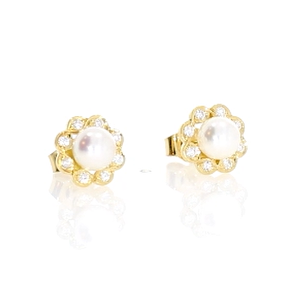 Akoya cultured pearl and diamond cluster earrings, 18ct yellow gold mounts video