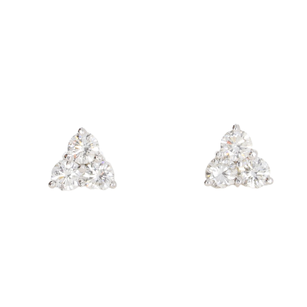 Diamond trefoil earrings, 18ct white gold mounts