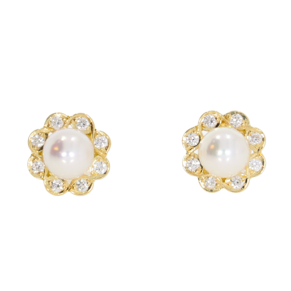 Akoya cultured pearl and diamond cluster earrings, 18ct yellow gold mounts
