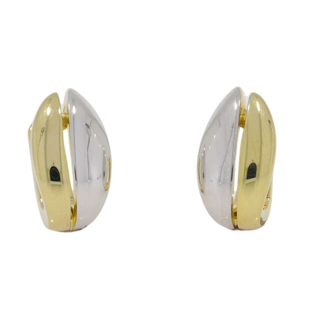 9ct white and yellow gold two row hoop earrings