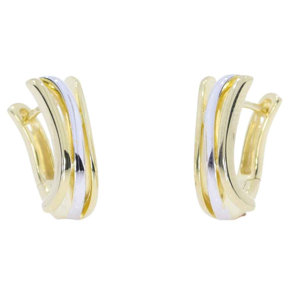 9ct white and yellow gold three row hoop earrings