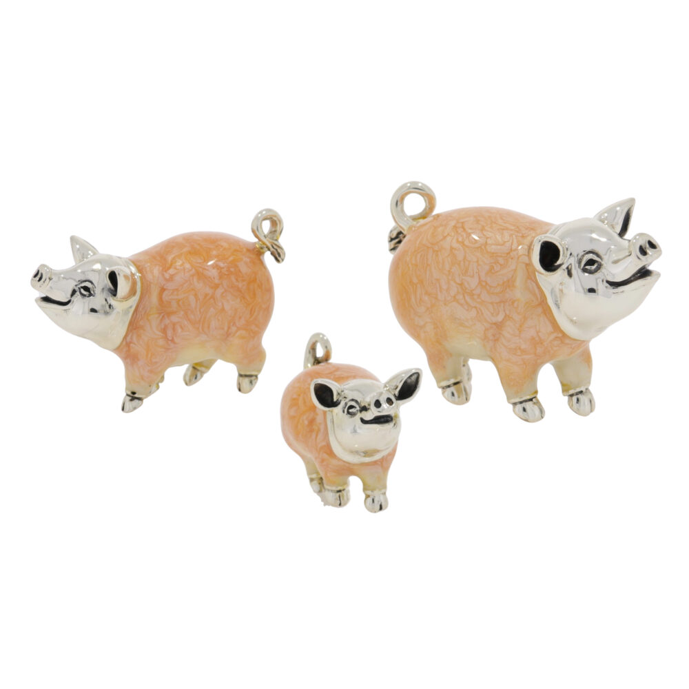 Saturno Sterling Silver and Enamel Pigs – Chubby Ornaments