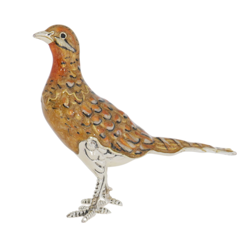 Saturno Sterling Silver and enamel Hen Pheasant Ornament