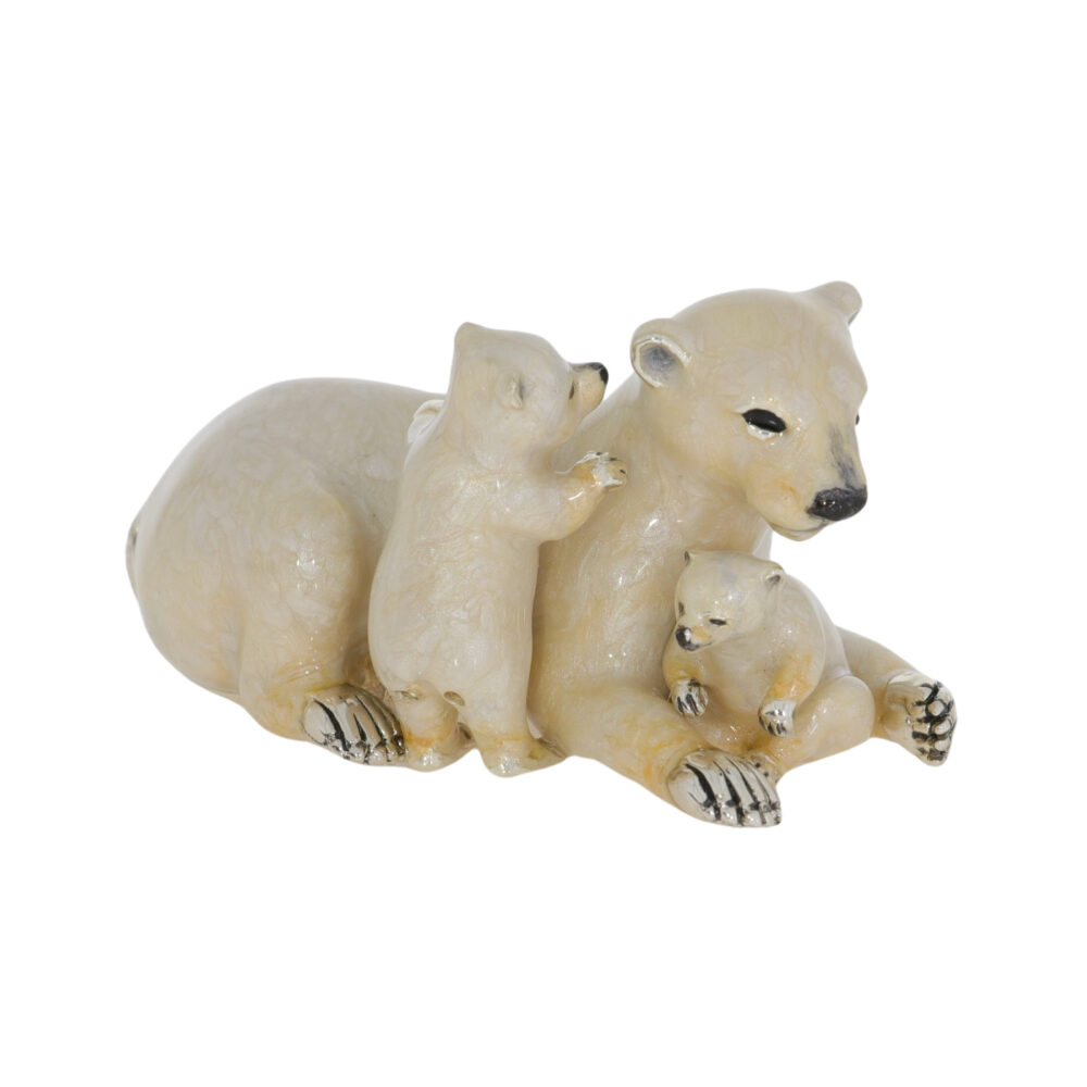 Saturno Sterling Silver and Enamel Polar bear family Ornament