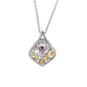 N266.5 Multi coloured sapphire and diamond pendant back