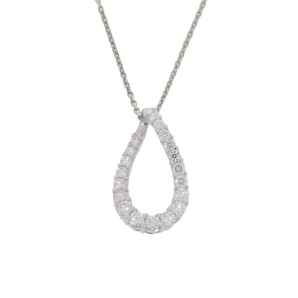 Diamond open pendeloque twist pendant, 18ct white gold mount and necklet