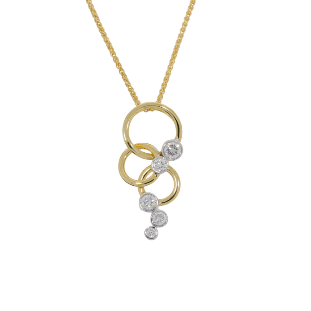 Diamond five stone and 18ct gold drop pendant and necklet