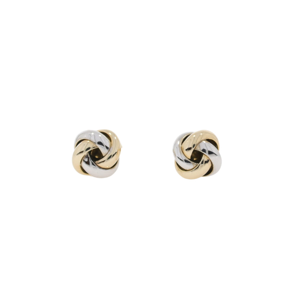 9ct White and yellow gold knot earrings