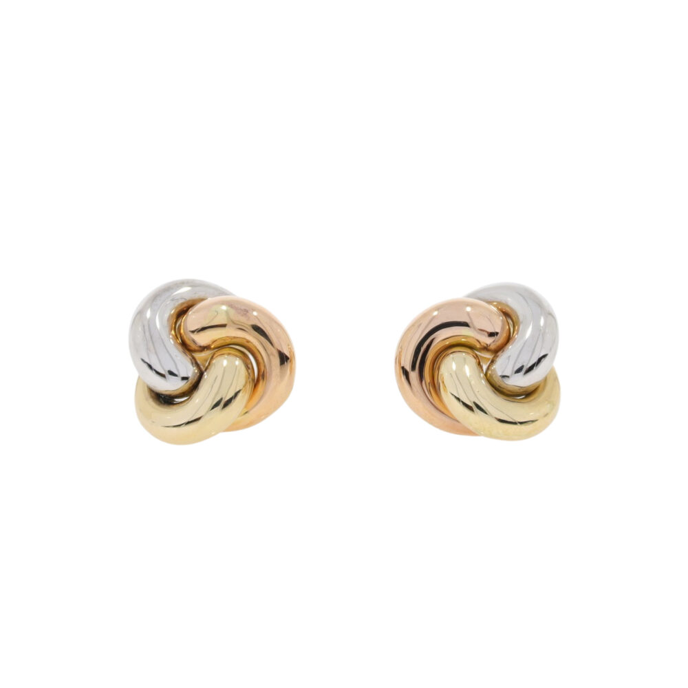 9ct three colour gold knot earrings