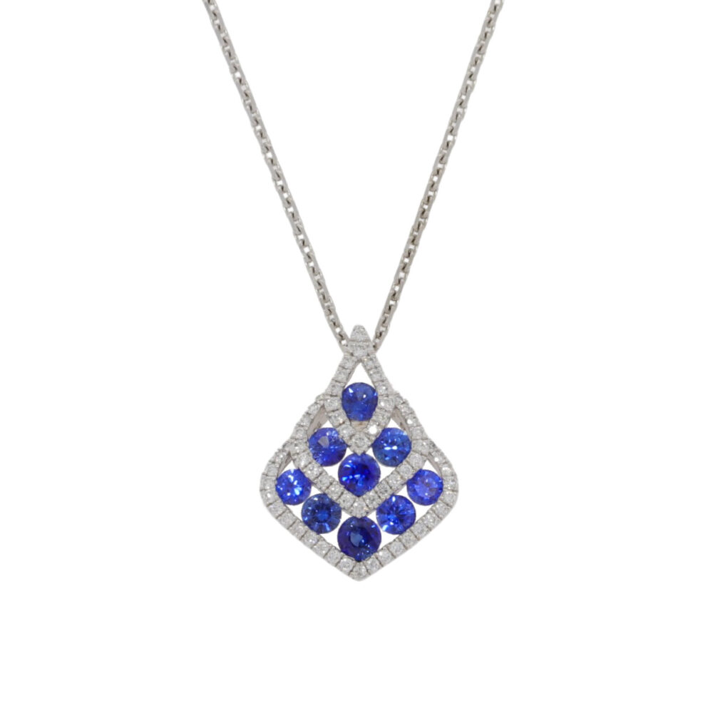 Sapphire and Diamond pendant, 18ct white gold mount and necklet