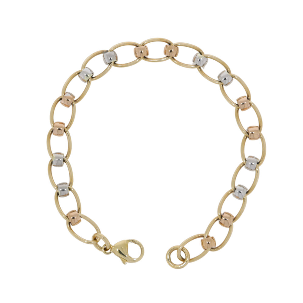 9ct three colour gold roller link bracelet