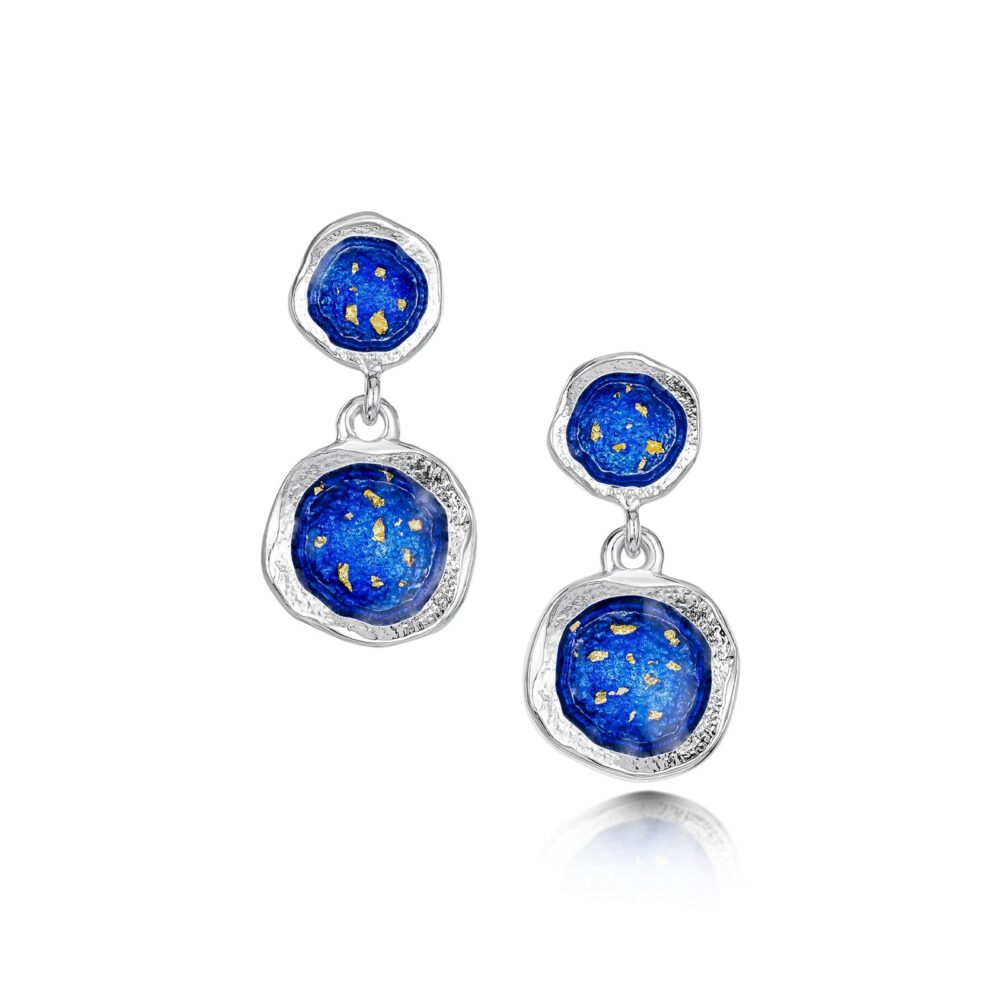 Sheila Fleet Sterling Silver and Enamel Lunar Universe Drop Earrings