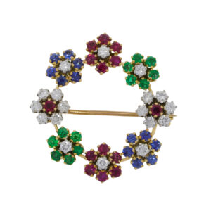 J463.2 Emerald,sapphire, ruby and dimaond circle brooch