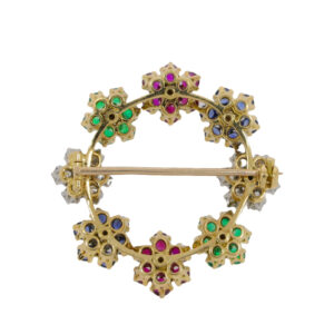 J463.2 Emerald,sapphire, ruby and dimaond circle brooch back