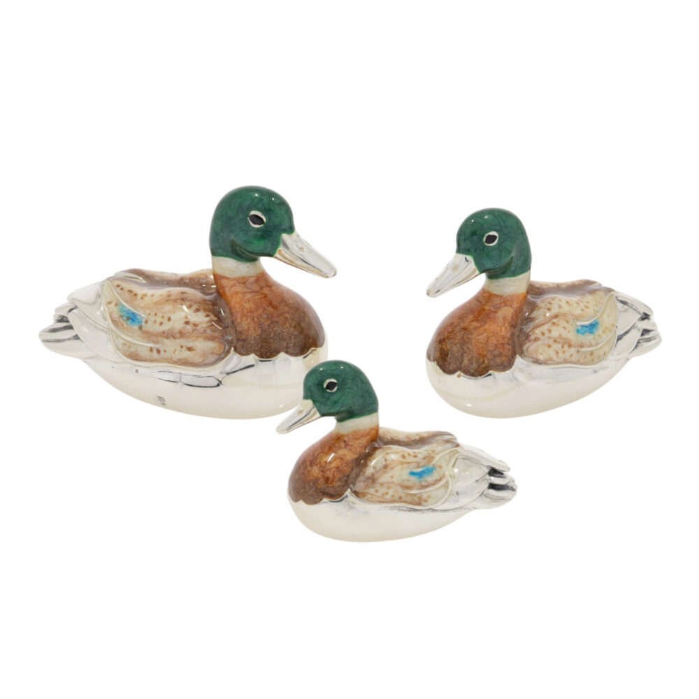 Saturno Sterling Silver and Enamel Ducks – Swimming Ornaments