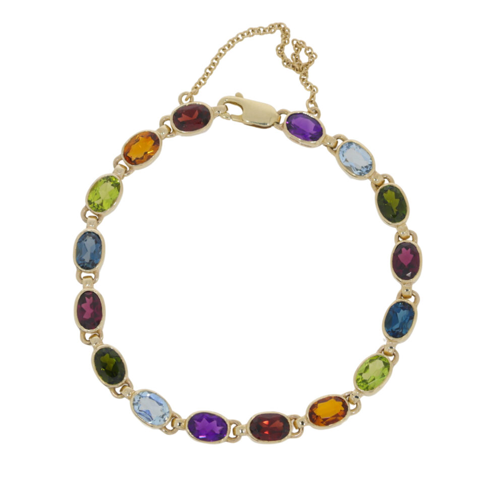 Multi gemstone and 9ct yellow gold bracelet