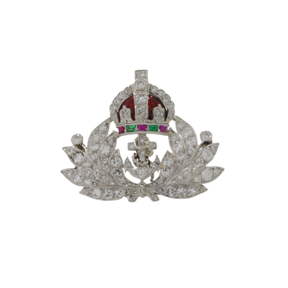 Diamond encrusted Naval Cap badge, platinum mount