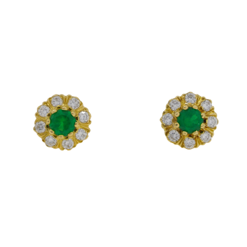 Emerald and Diamond nine stone cluster earrings