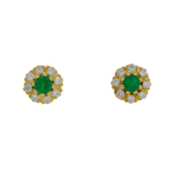 Emerald and Diamond nine stone cluster earrings
