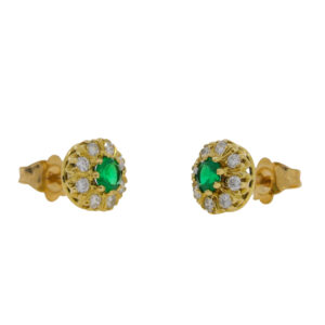 K420.2 Emerald and diamond cluster earrings side