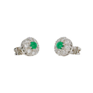 P418.2 Emerald and diamond cluster earrings side
