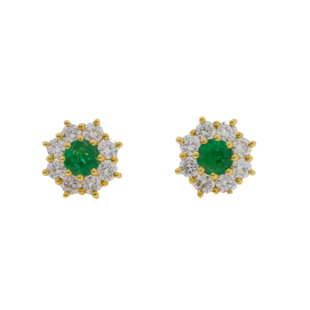 Emerald and Diamond nine stone cluster earrings