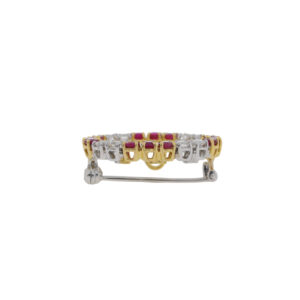 B408 Ruby and diamond open oval brooch end
