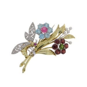 K570 Multi gem and bee spray brooch