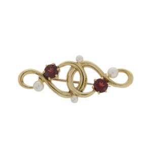 R444 Garnet cultured pearl and 9ct gold crossover brooch