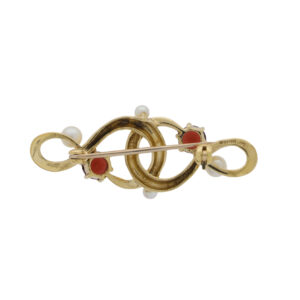 R444 Garnet cultured pearl and 9ct gold crossover brooch back