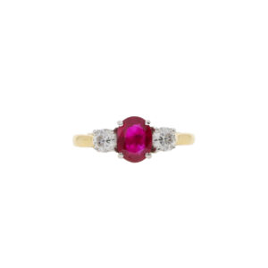 K142.4 Ruby and diamond 3 stone ring