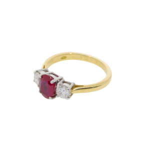 K142.4 Ruby and diamond 3 stone ring HM