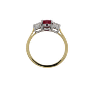K142.4 Ruby and diamond 3 stone ring top