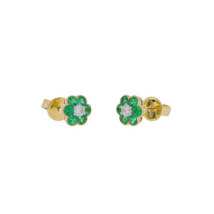 J422.2 Emerald and diamond cluster earrings side