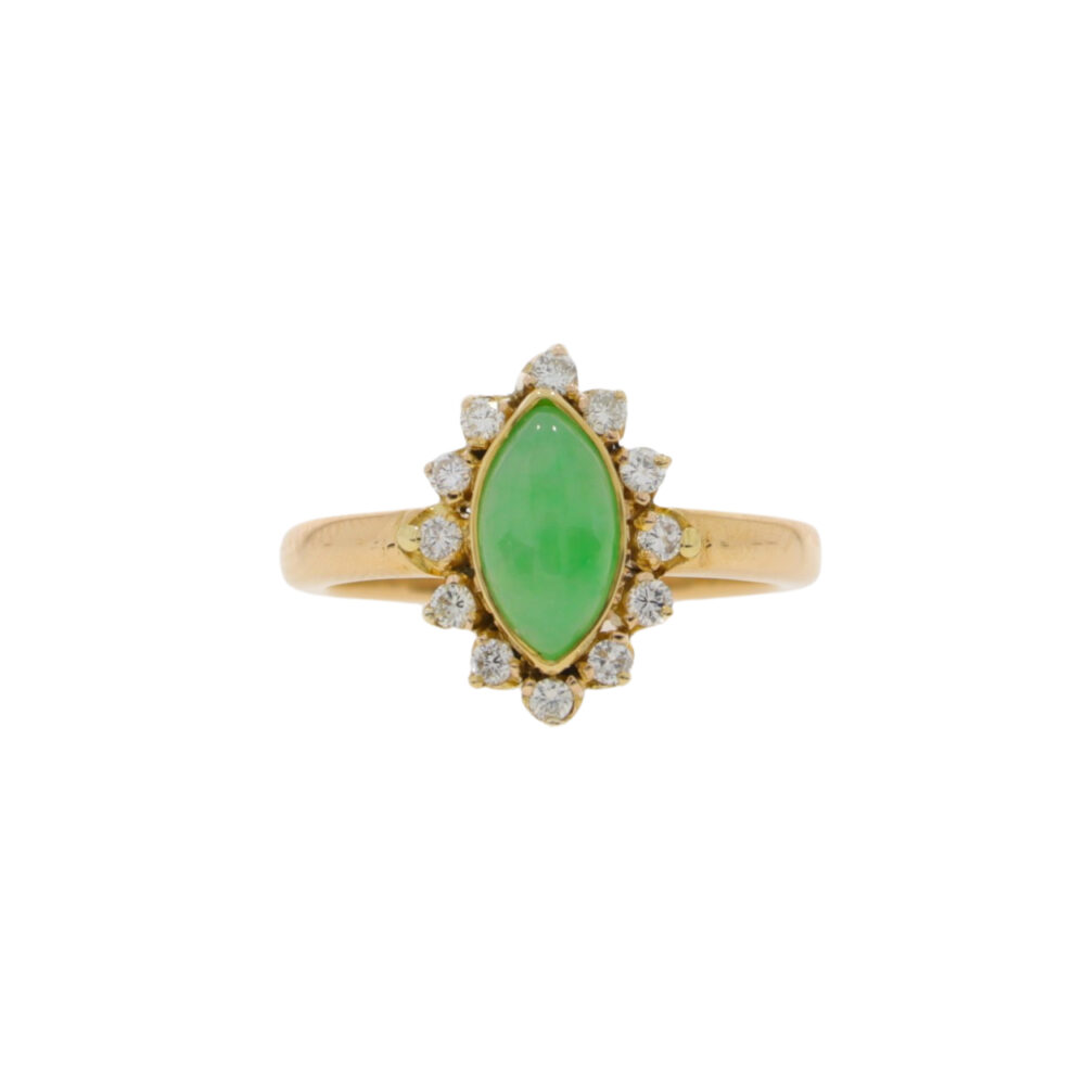 Jade and diamond marquise cluster ring, 18k gold mount
