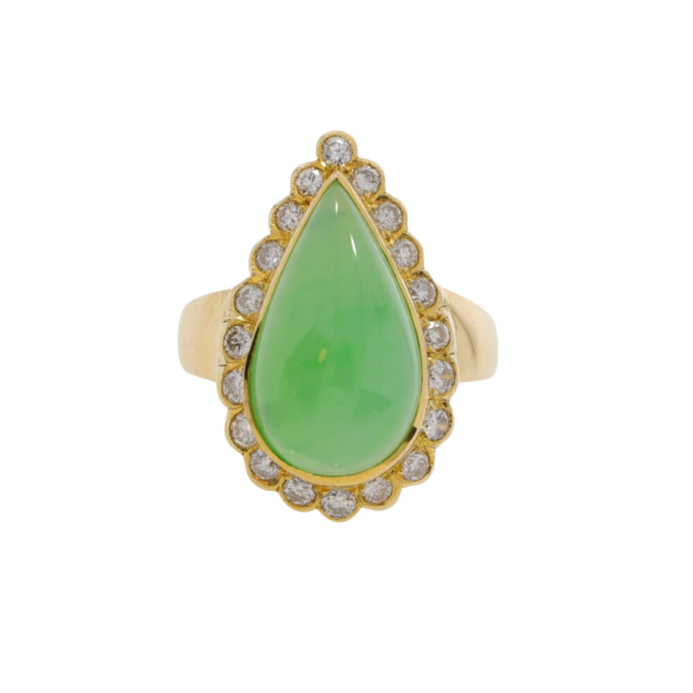 Jade and diamond pear shaped cluster ring, 18k gold mount