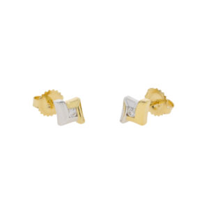 C424.2 Diamond single stone and 18ct whiet and yellow gold square surrounds side